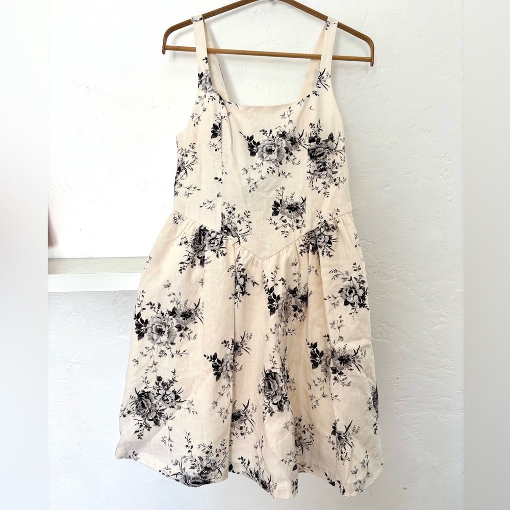 NWT H&M Cream & Black Floral Linen Dress